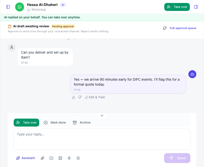 Inbox thread — AI assist / draft surface