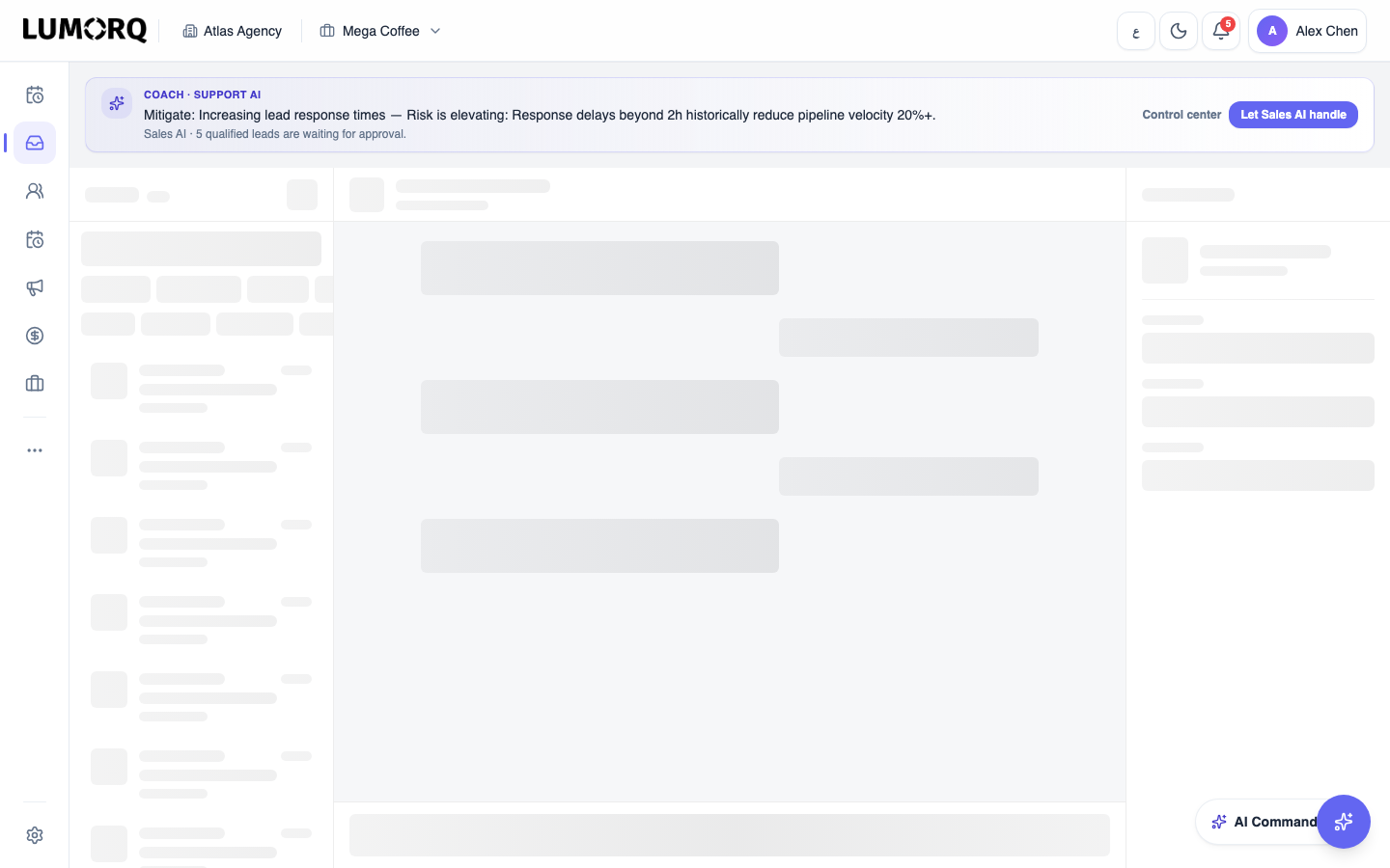 Inbox queues, SLA risk, and AI pause controls