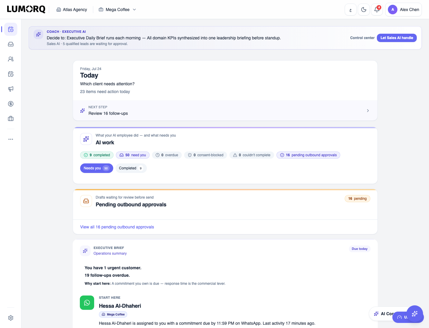 Today command center — agency commercial health